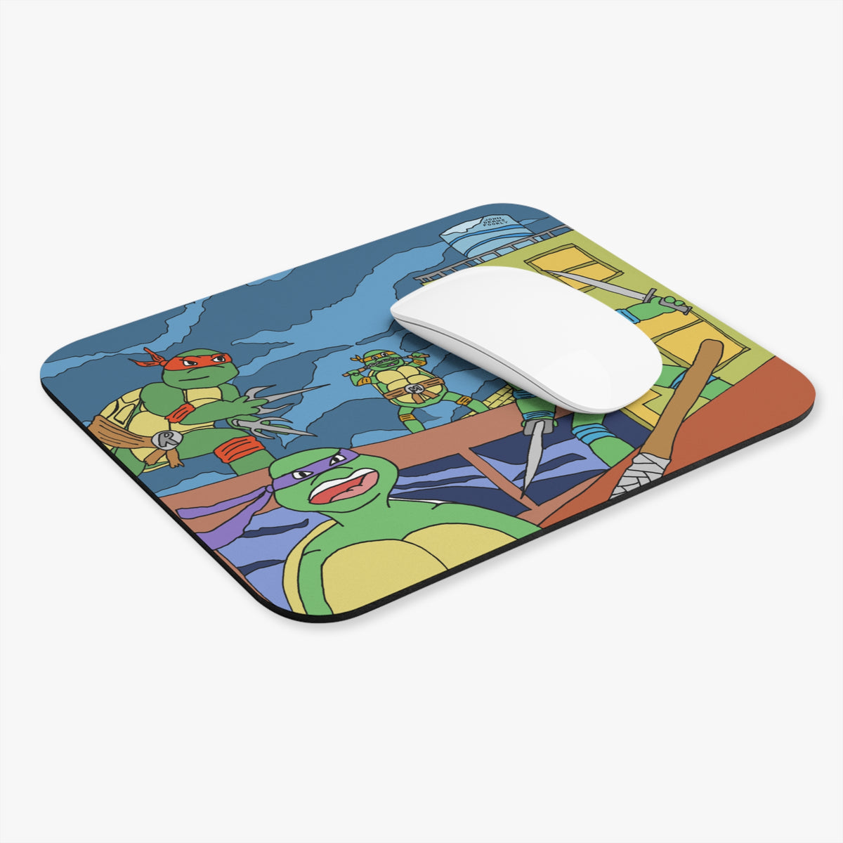 Retro Cartoon Turtle Team Drawn Poorly Rectangle Mouse Pad