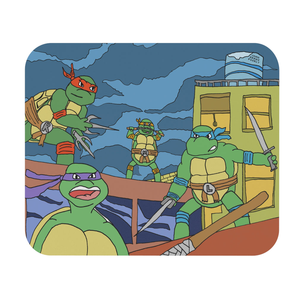 Retro Cartoon Turtle Team Drawn Poorly Rectangle Mouse Pad