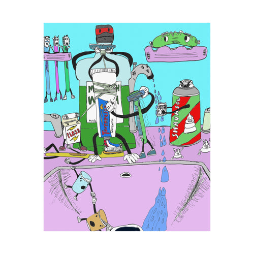 Bathroom Fight Poster — Surreal Pop Art Matte Vertical Print