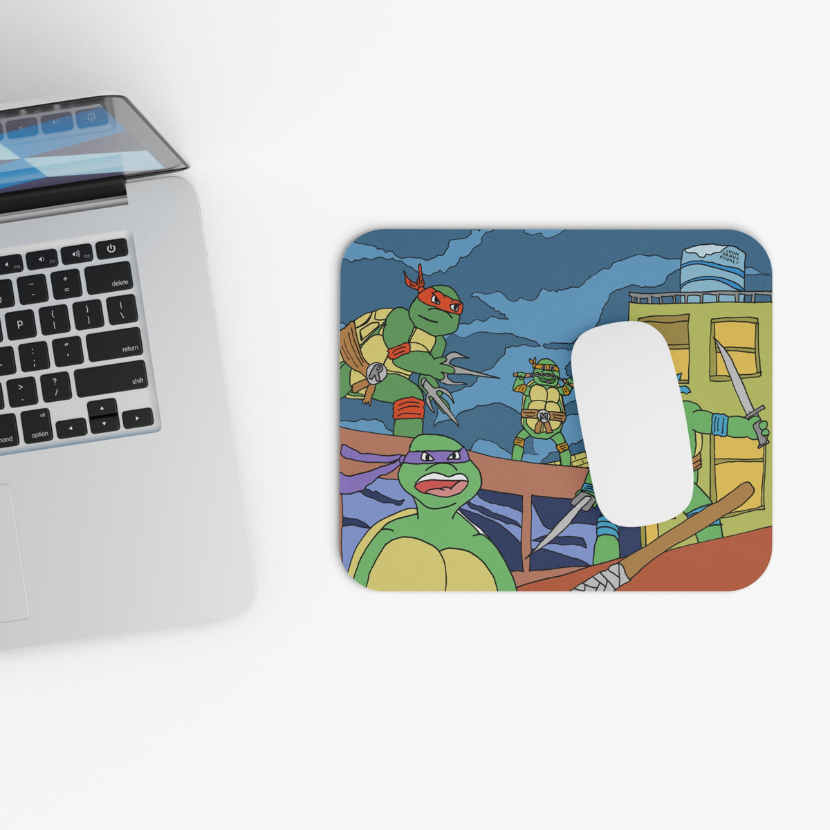 Retro Cartoon Turtle Team Drawn Poorly Rectangle Mouse Pad