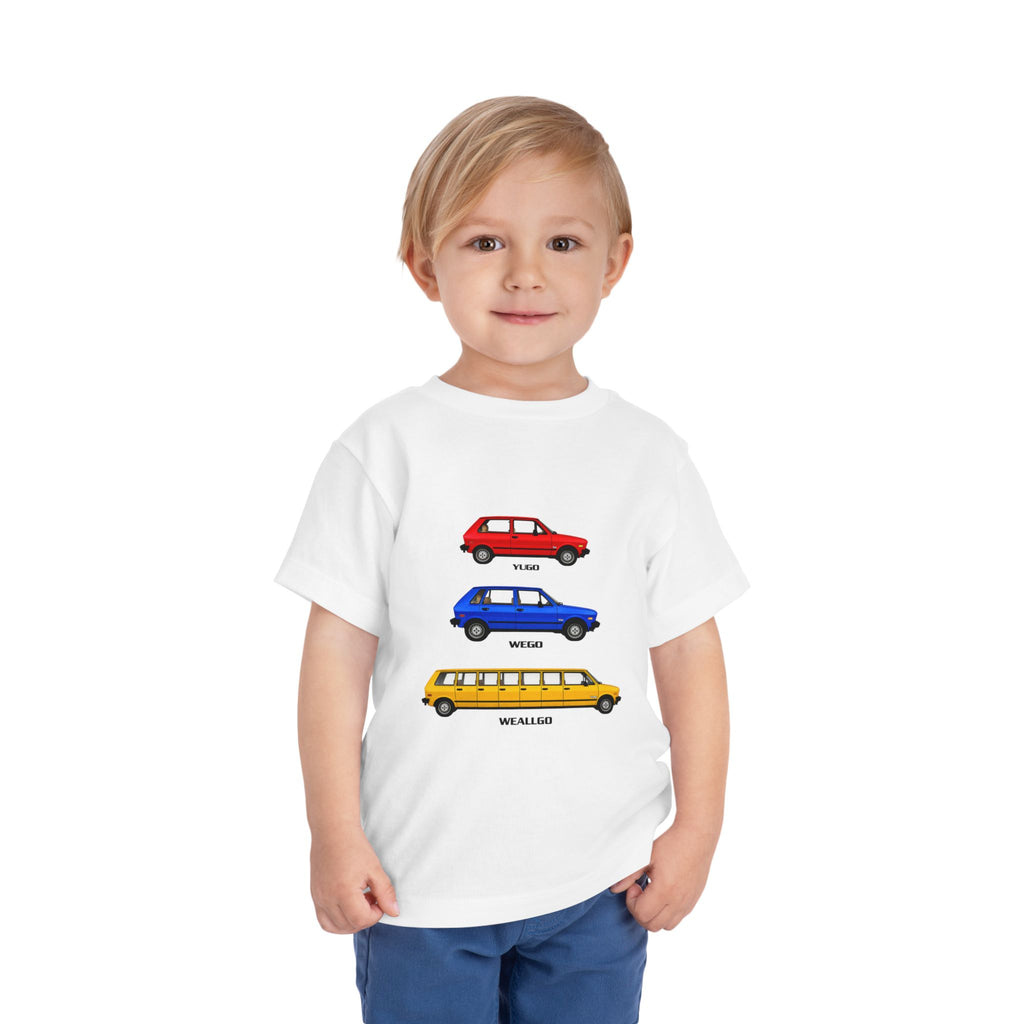 YUGO WEGO WEALLGO Toddler Short Sleeve Tee with Vintage Cars Design
