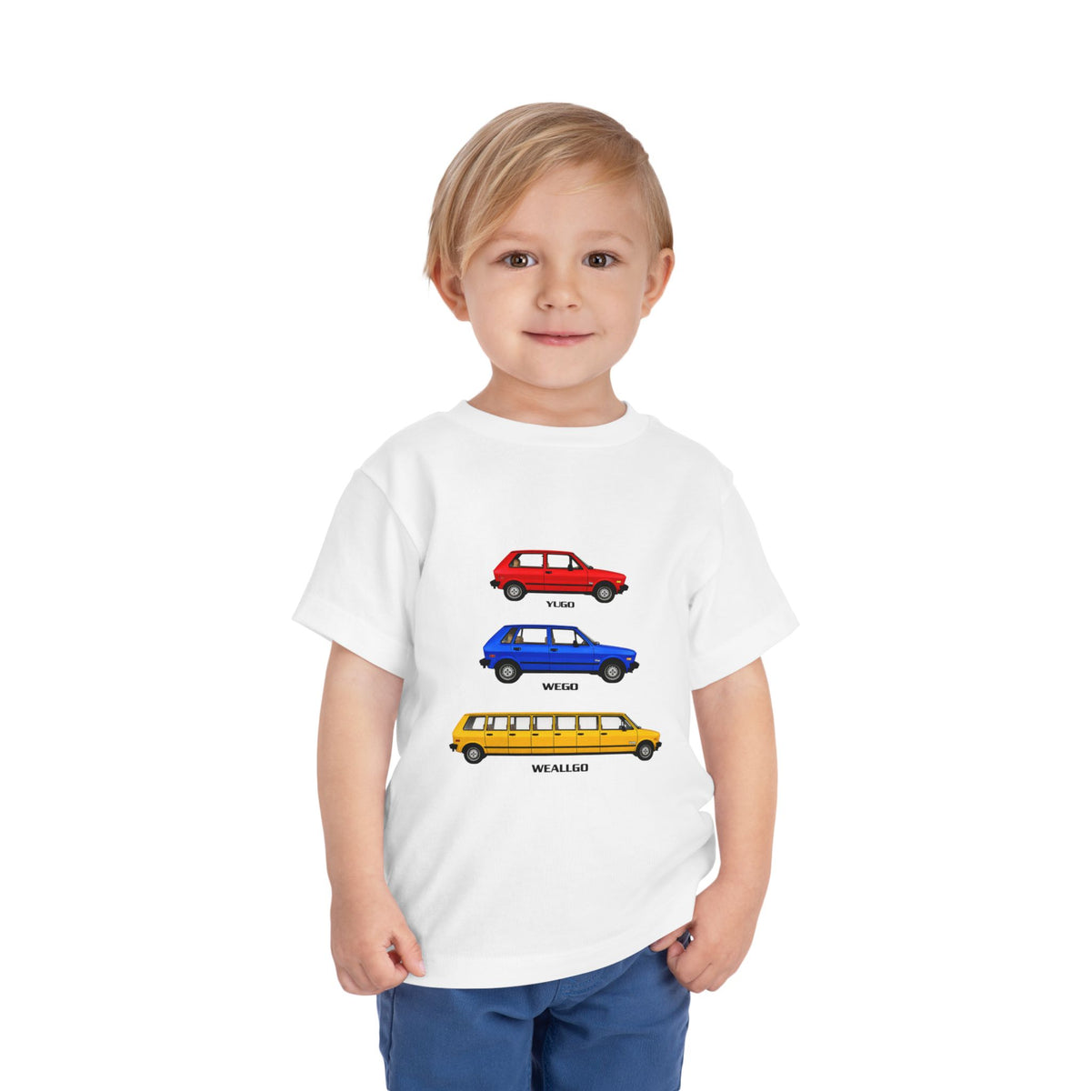 YUGO WEGO WEALLGO Toddler Short Sleeve Tee with Vintage Cars Design