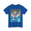 Pigeon Mario "Angel Penguin" City Night T-Shirt — Cute Winged Penguin with Statue of Liberty