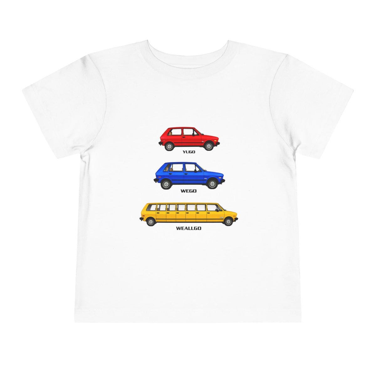 YUGO WEGO WEALLGO Toddler Short Sleeve Tee with Vintage Cars Design