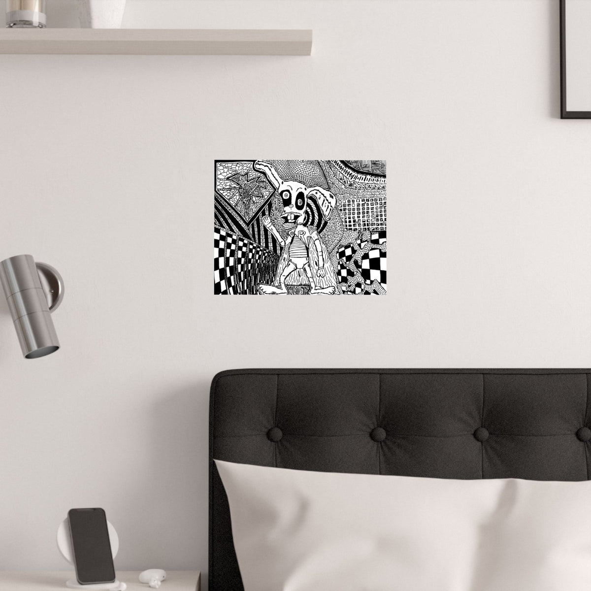 Burp the Rabbit Satin Poster — Black & White Abstract Art (210gsm)