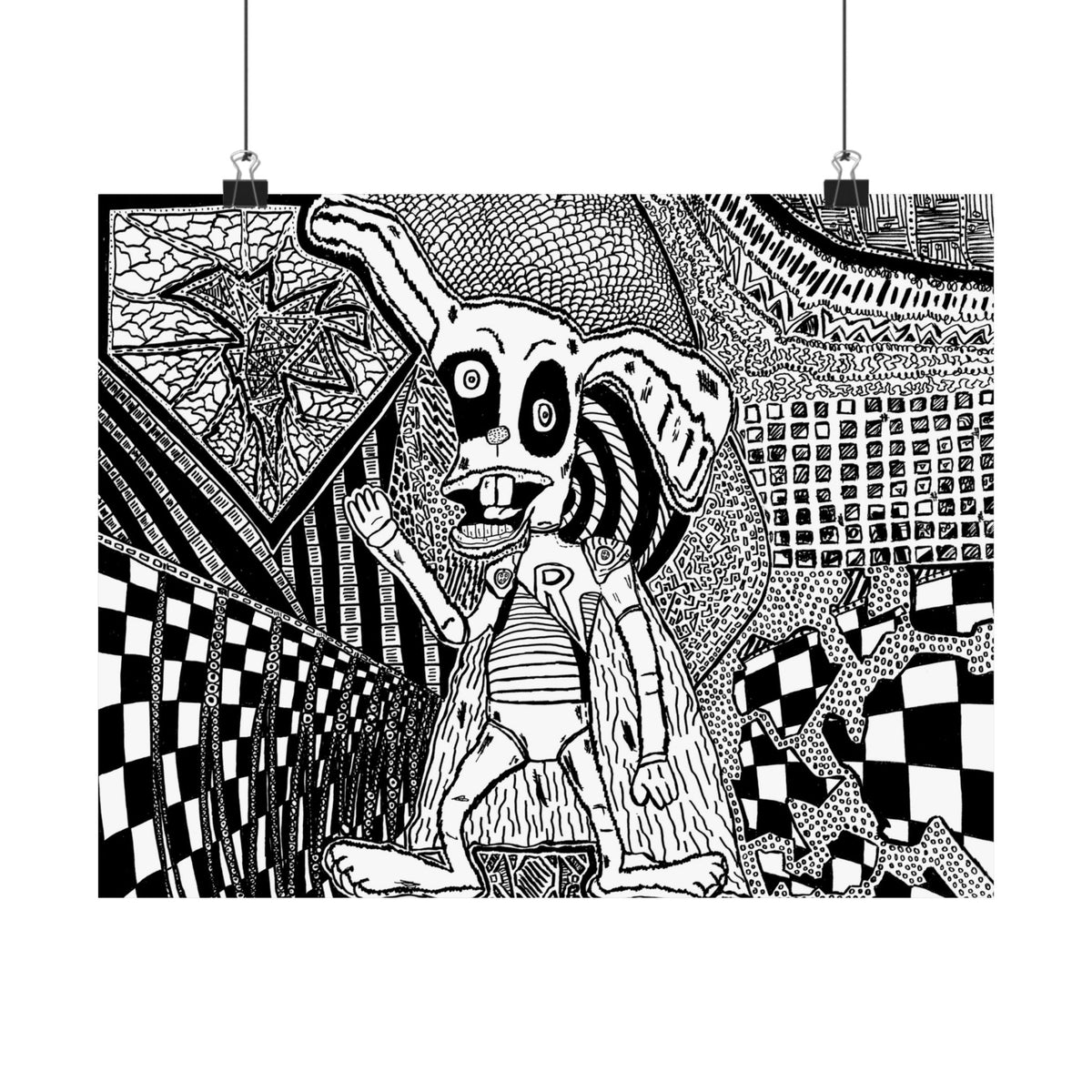 Burp the Rabbit Satin Poster — Black & White Abstract Art (210gsm)