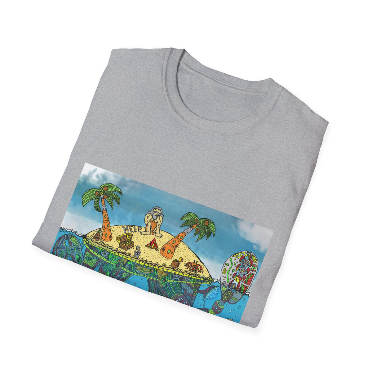 Crab Island  Art T-Shirt — Whimsical Tropical Illustration Tee