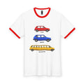 YUGO WEGO WEALLGO Car Evolution Ringer Tee – Red, Blue & Yellow Vintage Vehicles