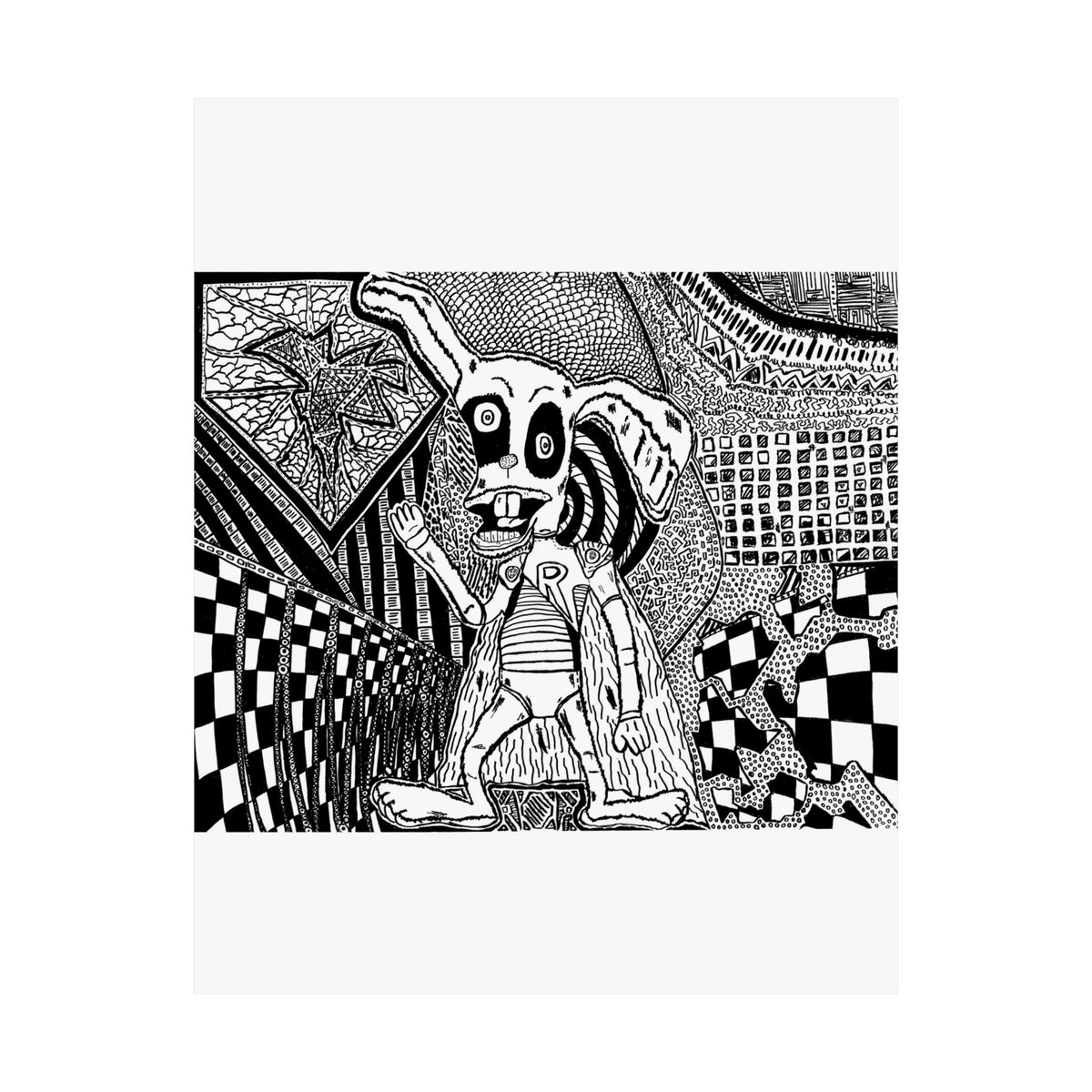 Burp the Rabbit Satin Poster — Black & White Abstract Art (210gsm)