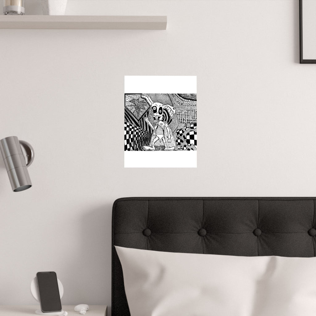 Burp the Rabbit Satin Poster — Black & White Abstract Art (210gsm)