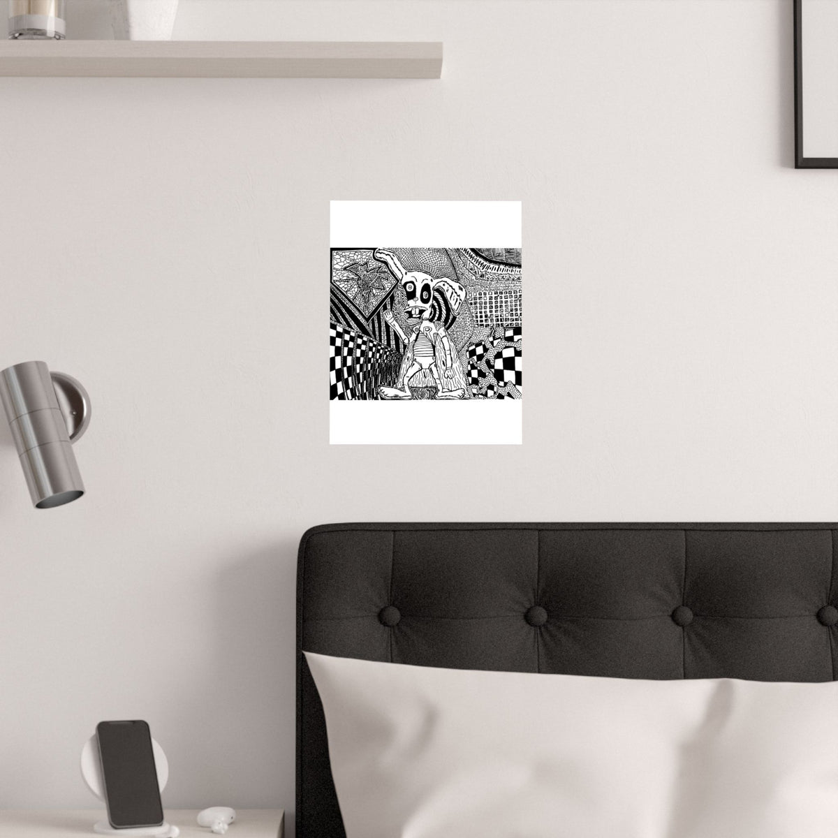 Burp the Rabbit Satin Poster — Black & White Abstract Art (210gsm)