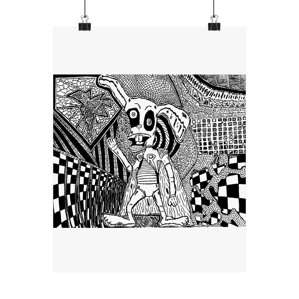 Burp the Rabbit Satin Poster — Black & White Abstract Art (210gsm)