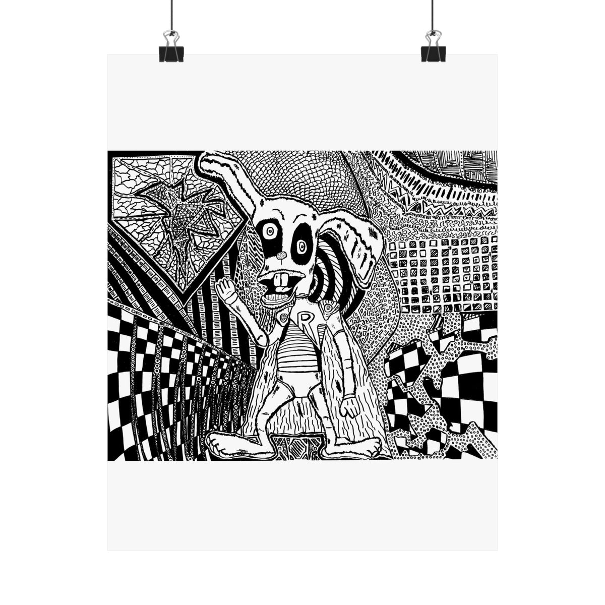 Burp the Rabbit Satin Poster — Black & White Abstract Art (210gsm)