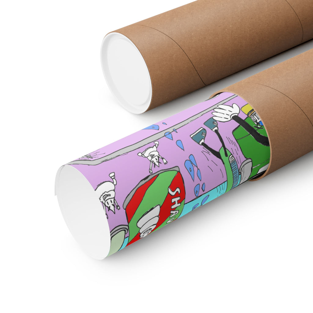 Bathroom Fight Poster — Surreal Pop Art Matte Vertical Print