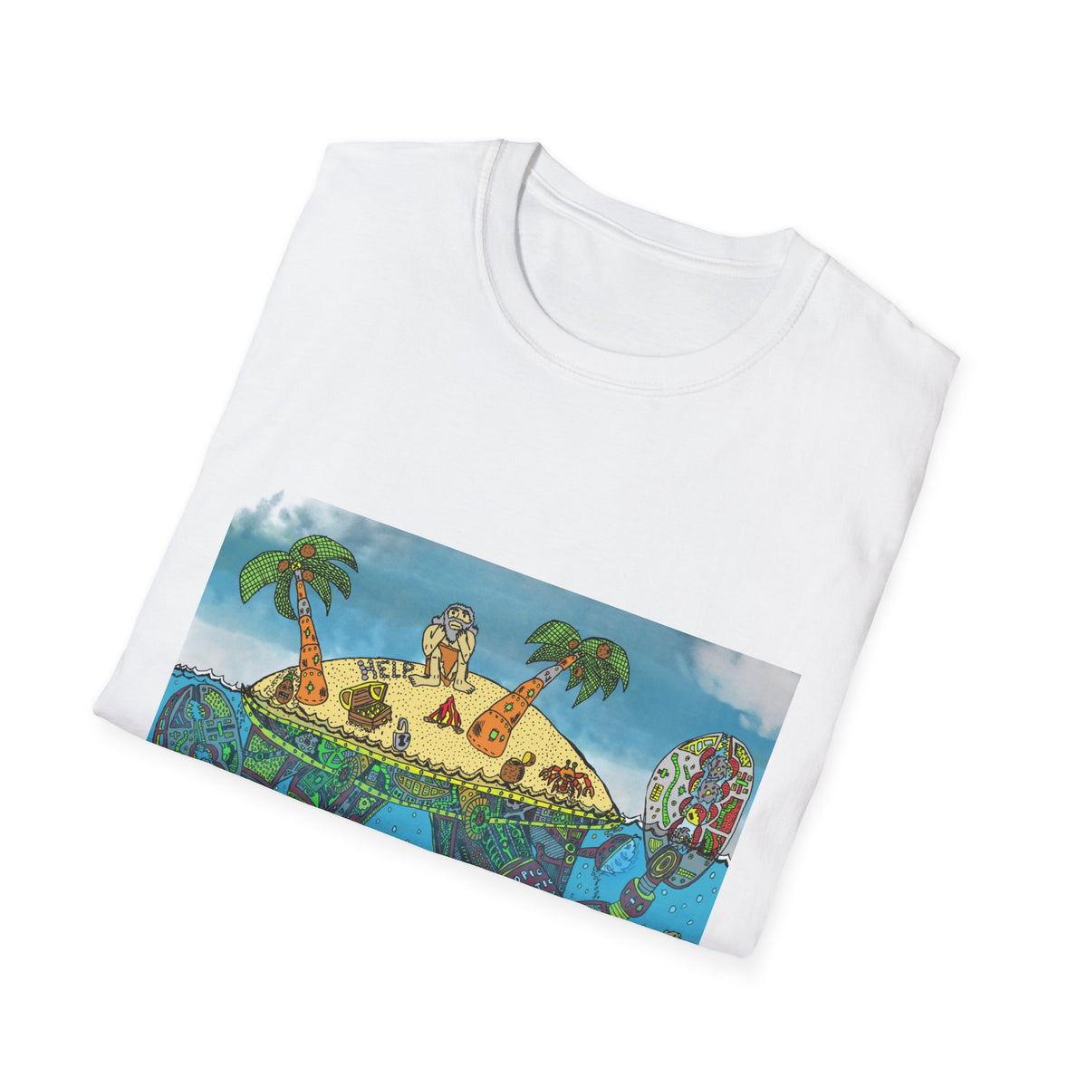 Crab Island  Art T-Shirt — Whimsical Tropical Illustration Tee